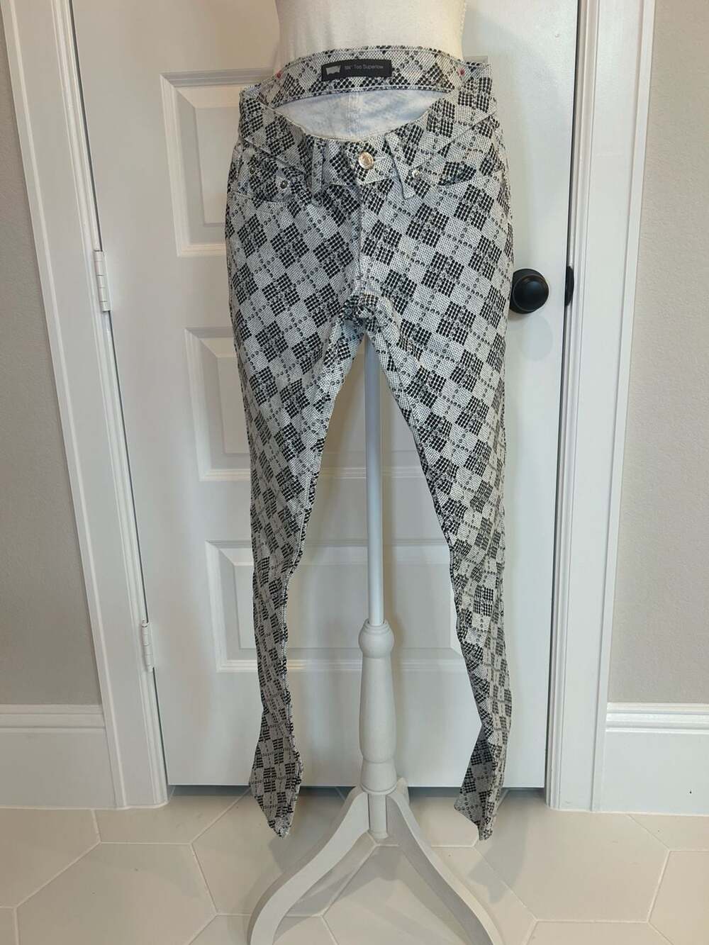 Levi's 524 Too Superlow Black and White Checkered Print Jeans